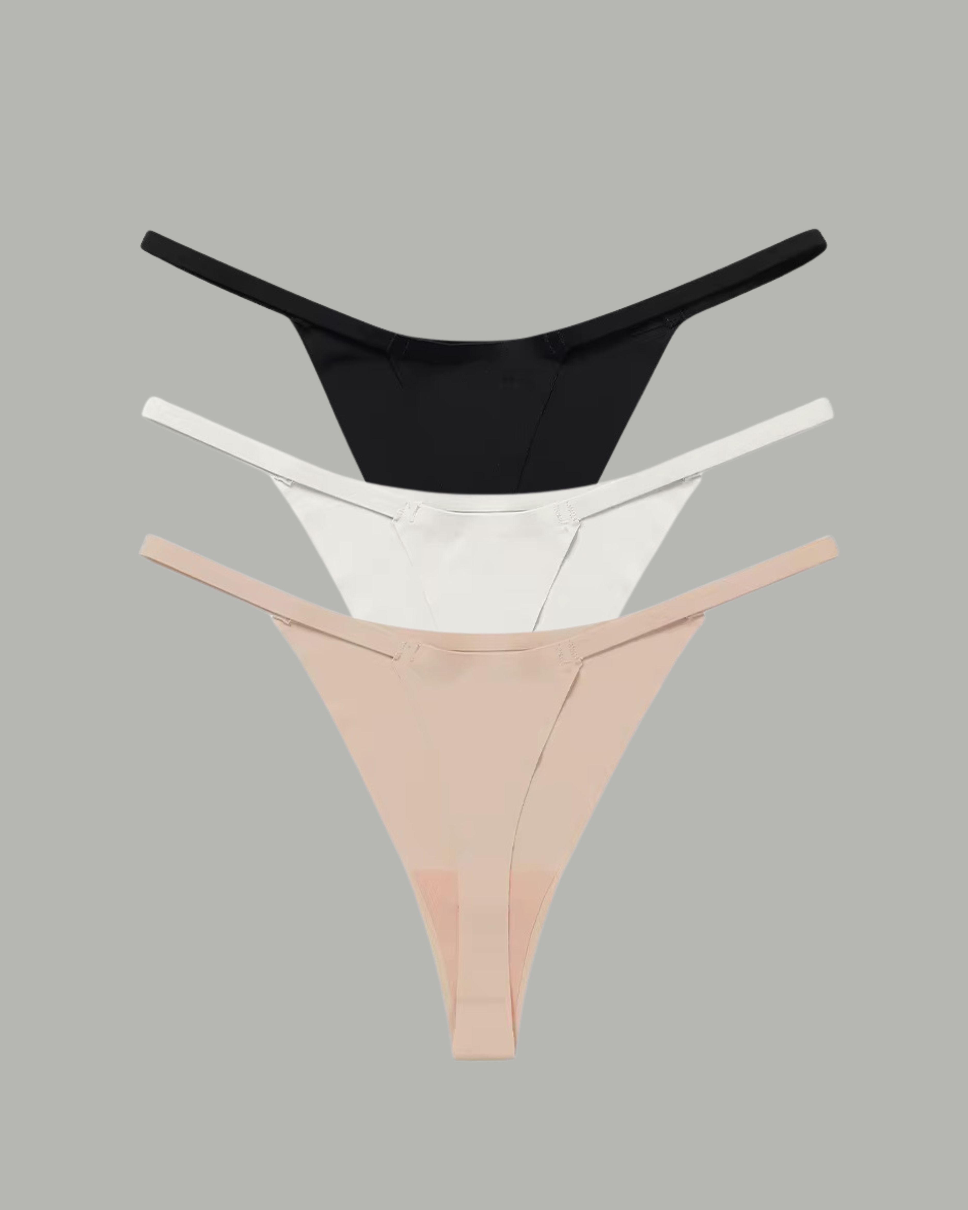 The Kylie Skin Yoga Thong 3-Pack – seamless underwear set in black, white, and nude beige designed for comfort and modern sensuality by SELF Seductions