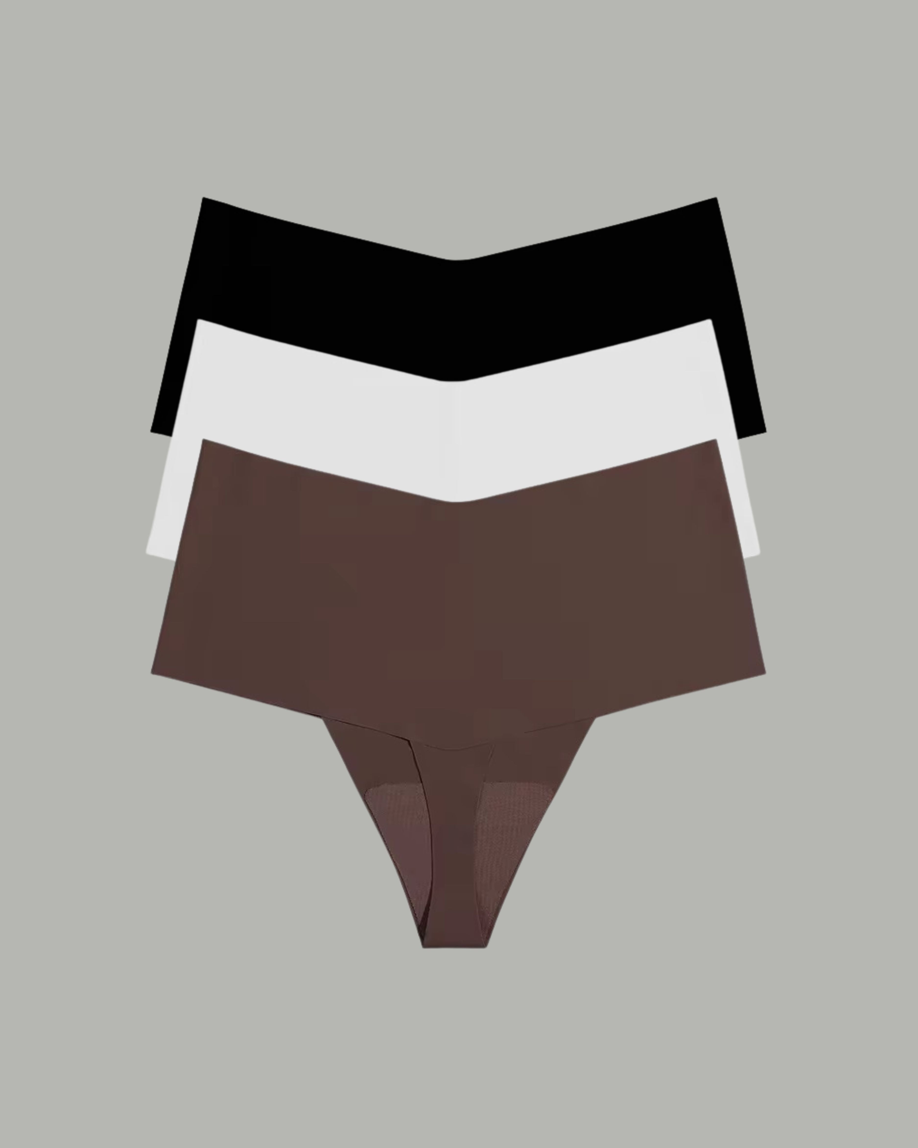 The Kourtney Seamless Sports High Waist Thong 3-Pack – seamless high-waisted underwear set in black, white, and chocolate tones by SELF Seductions