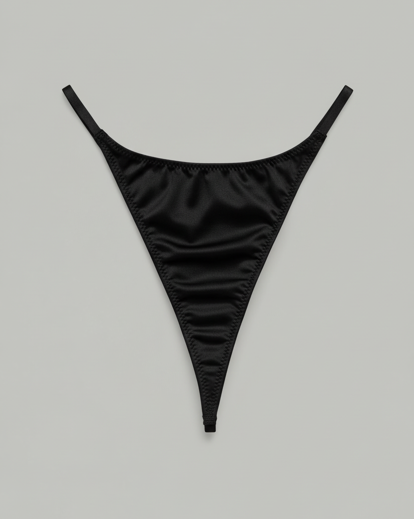The Lilly Crystal V Thong in black with a soft stretch jersey front and an iconic crystal V back design.